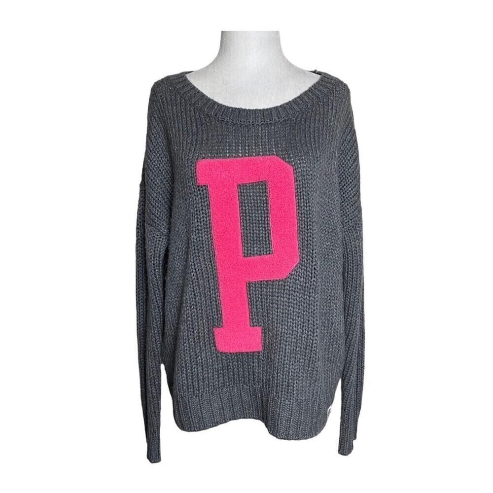 Pink Victorias Secret Knit Sweater Women Small Gray Pink Wool Blend Casual